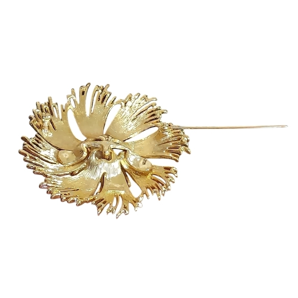 Monet Vintage signed Large Huge Cardelia Flower Brooch Gold Tone Pin - Picture 9 of 10